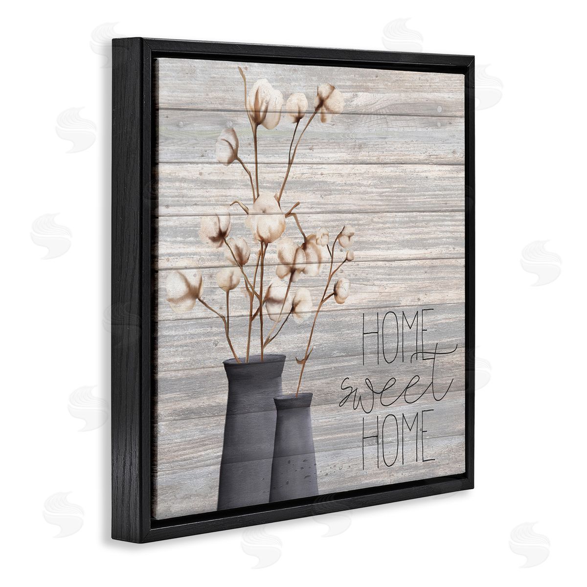 Grey Home Sweet Cotton Flowers Black Floating Frame Canvas Wall Art, Home Decor by Kimberly Allen