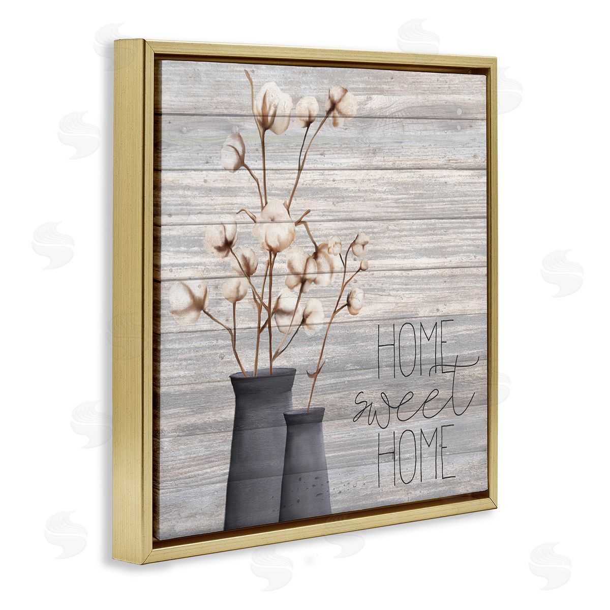 Grey Home Sweet Cotton Flowers Gold Floating Frame Canvas Wall Art, Home Decor by Kimberly Allen