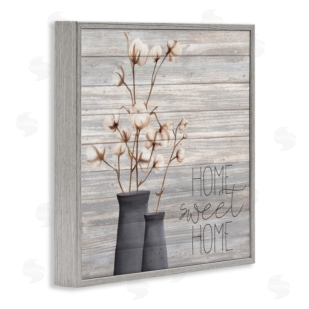 Grey Home Sweet Cotton Flowers Grey Frame Print Wall Art, Home Decor by Kimberly Allen