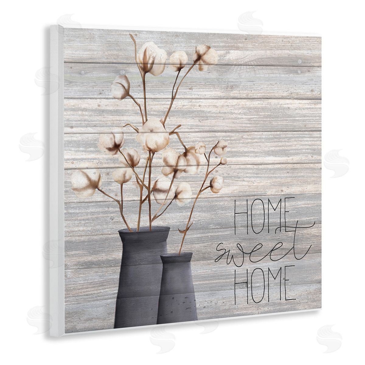 Grey Home Sweet Cotton Flowers Wood Plaque Wall Art, Home Decor by Kimberly Allen