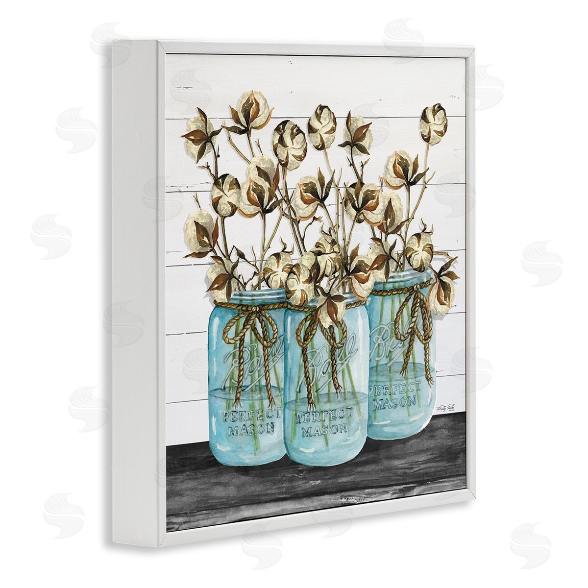 Cotton in Rustic Jars White Frame Print Wall Art, Home Decor by Cindy Jacobs