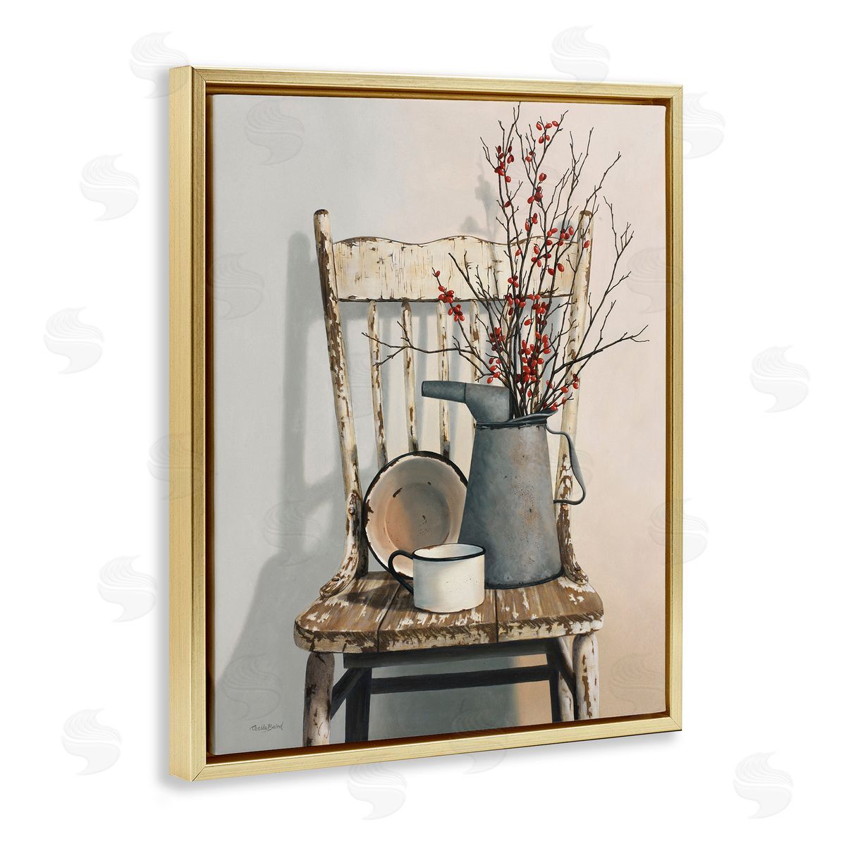 Vintage Rustic Still Life Gold Floating Frame Canvas Wall Art, Home Decor by Cecile Baird