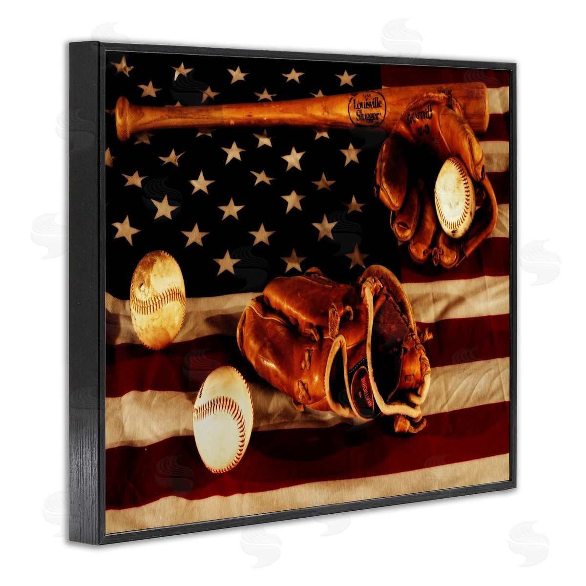 Vintage American Flag Baseball Photo Black Frame Print Wall Art, Home Decor by Daniel Sproul