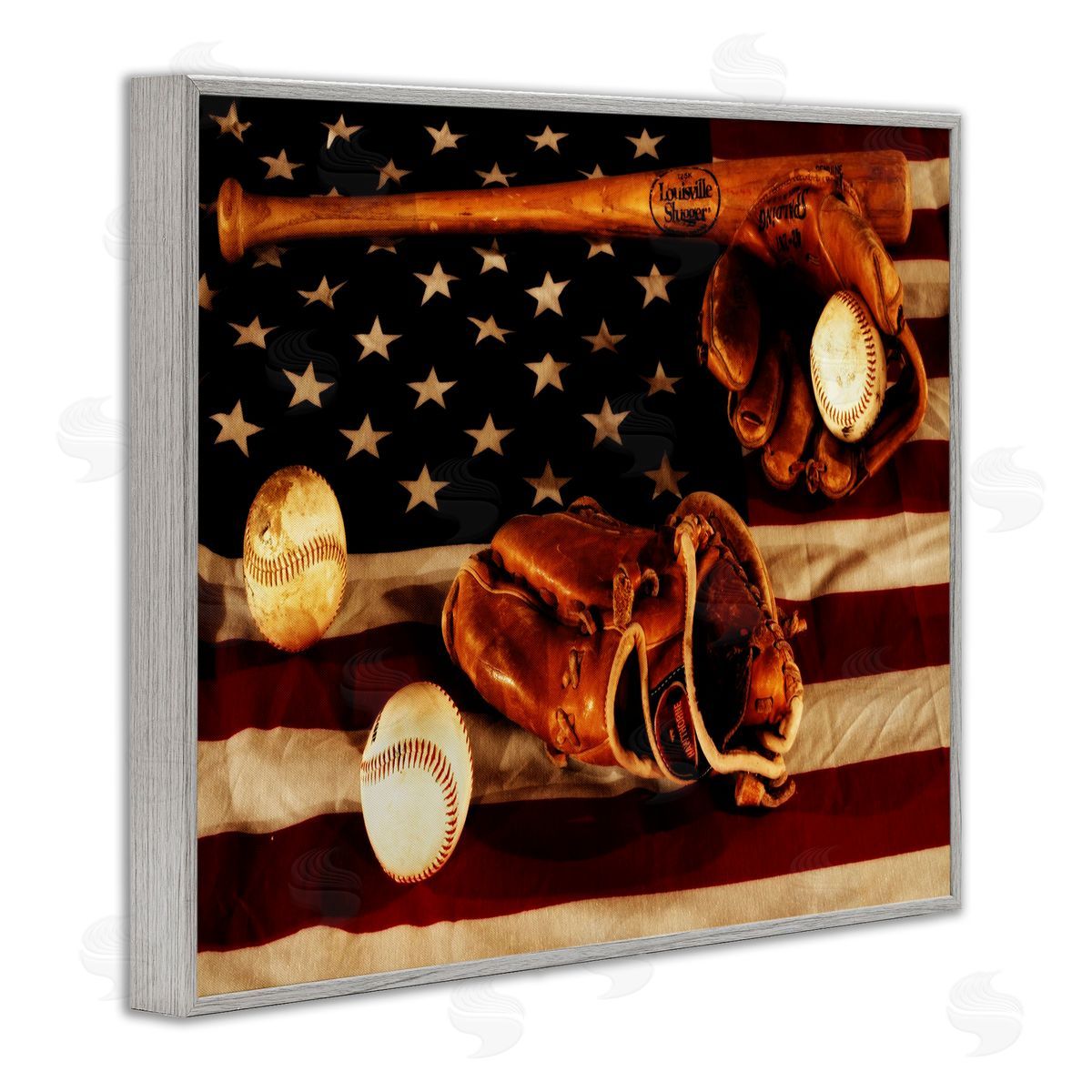 Vintage American Flag Baseball Photo Grey Frame Print Wall Art, Home Decor by Daniel Sproul