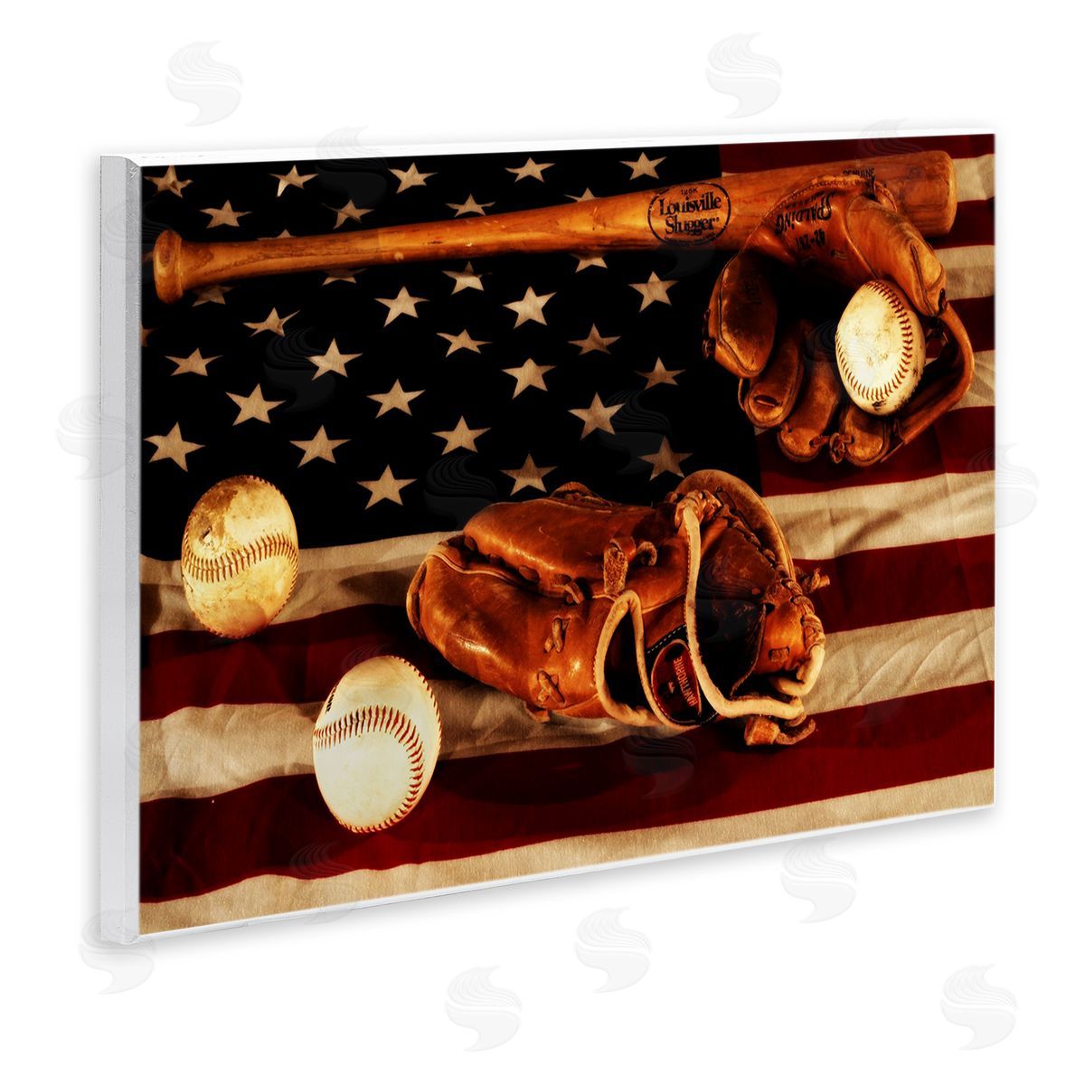 Vintage American Flag Baseball Photo Wood Plaque Wall Art, Home Decor by Daniel Sproul