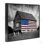 James McLoughlin | Black & White Barn with American Flag
