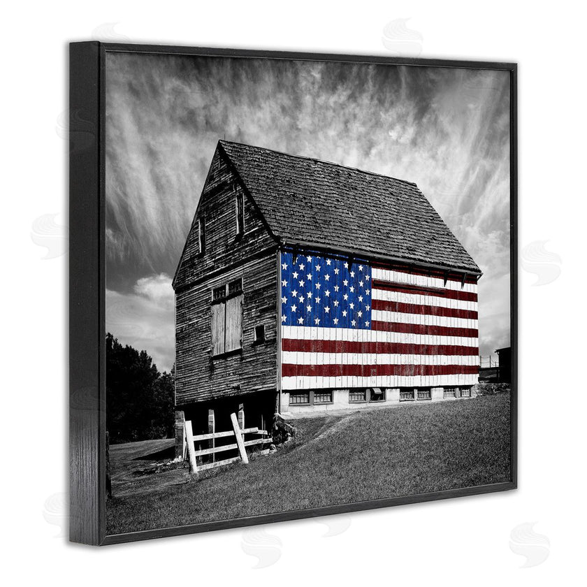 James McLoughlin | Black & White Barn with American Flag