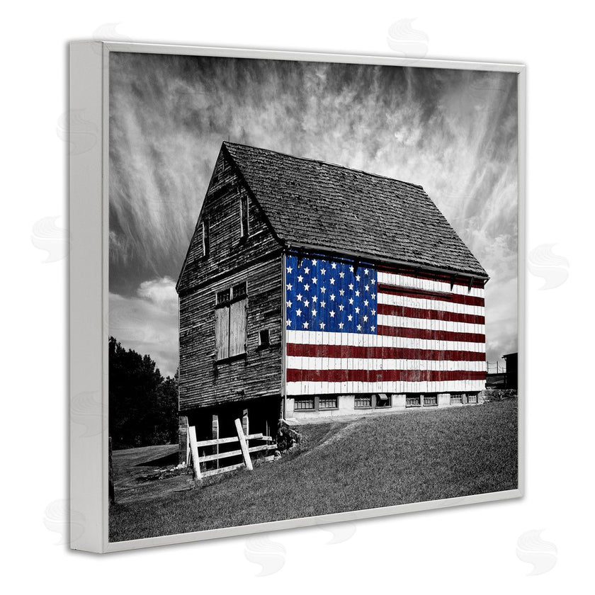 James McLoughlin | Black & White Barn with American Flag
