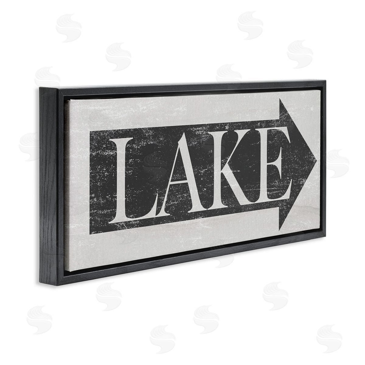 Distressed Lake Arrow Sign Black Floating Frame Canvas Wall Art, Home Decor by Stupell Studio