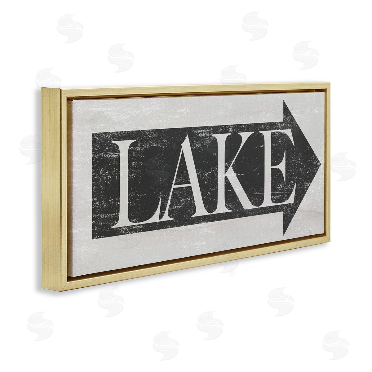 Distressed Lake Arrow Sign Gold Floating Frame Canvas Wall Art, Home Decor by Stupell Studio
