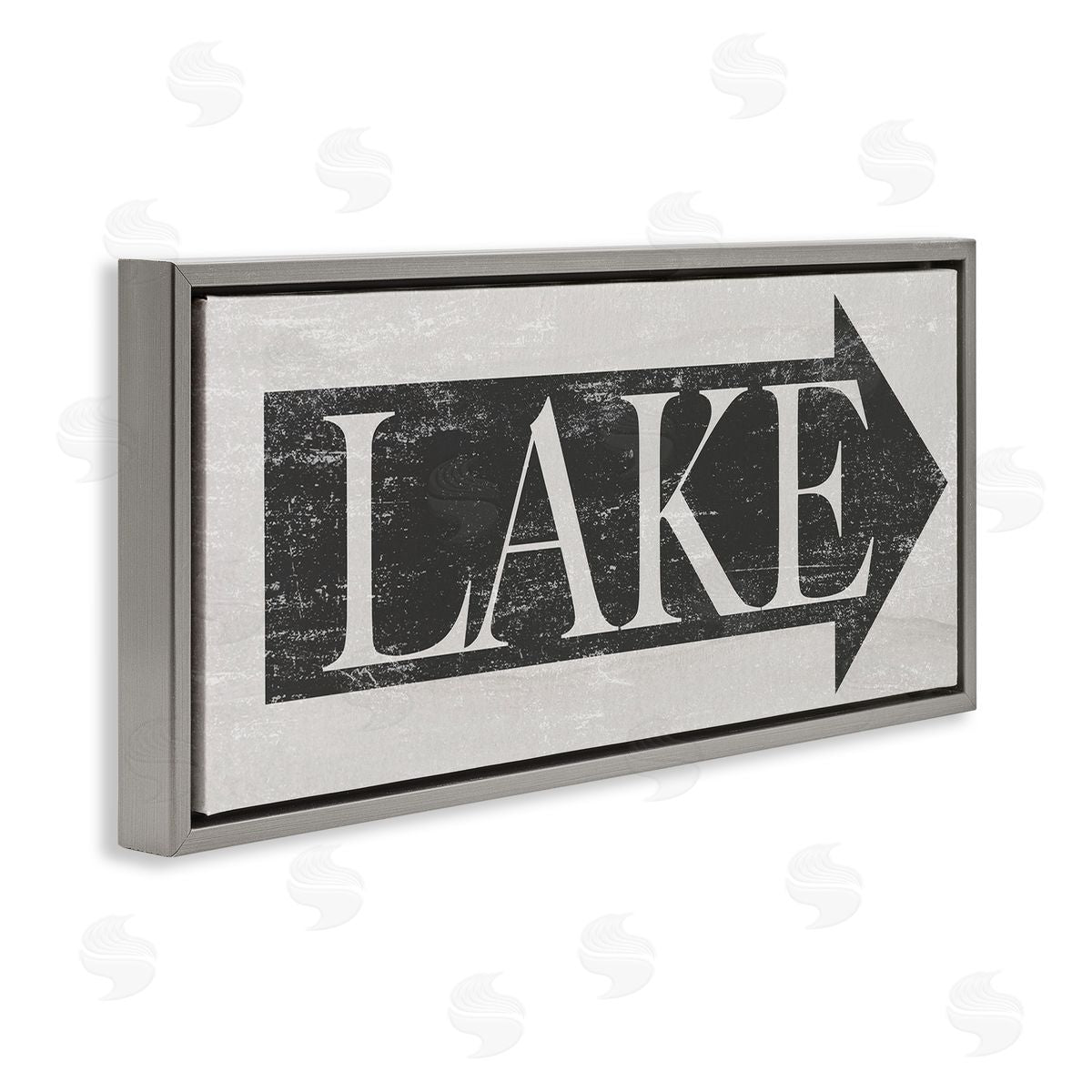 Distressed Lake Arrow Sign Grey Floating Frame Canvas Wall Art, Home Decor by Stupell Studio
