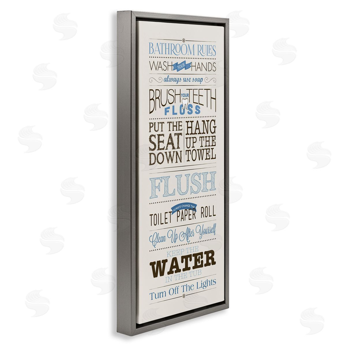Bathroom Rules Vintage List Grey Floating Frame Canvas Wall Art, Home Decor by Stephanie Workman Marrott