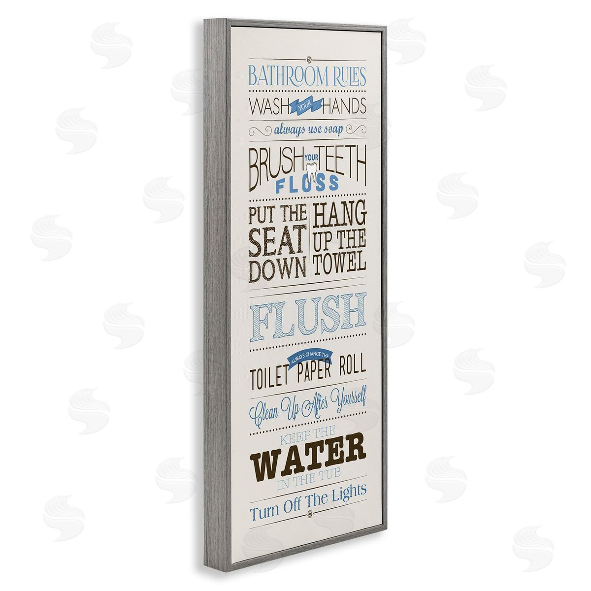 Bathroom Rules Vintage List Grey Frame Print Wall Art, Home Decor by Stephanie Workman Marrott