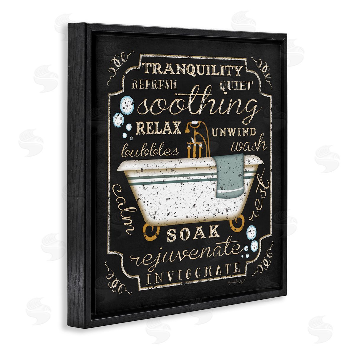 Country Bathtub with Various Phrases Black Floating Frame Canvas Wall Art, Home Decor by Jennifer Pugh