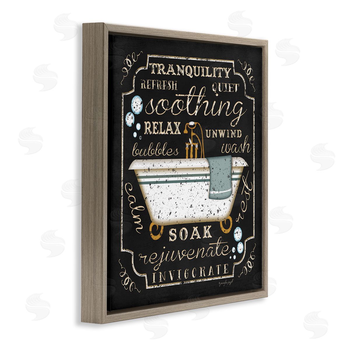 Country Bathtub with Various Phrases Brown Floating Frame Canvas Wall Art, Home Decor by Jennifer Pugh