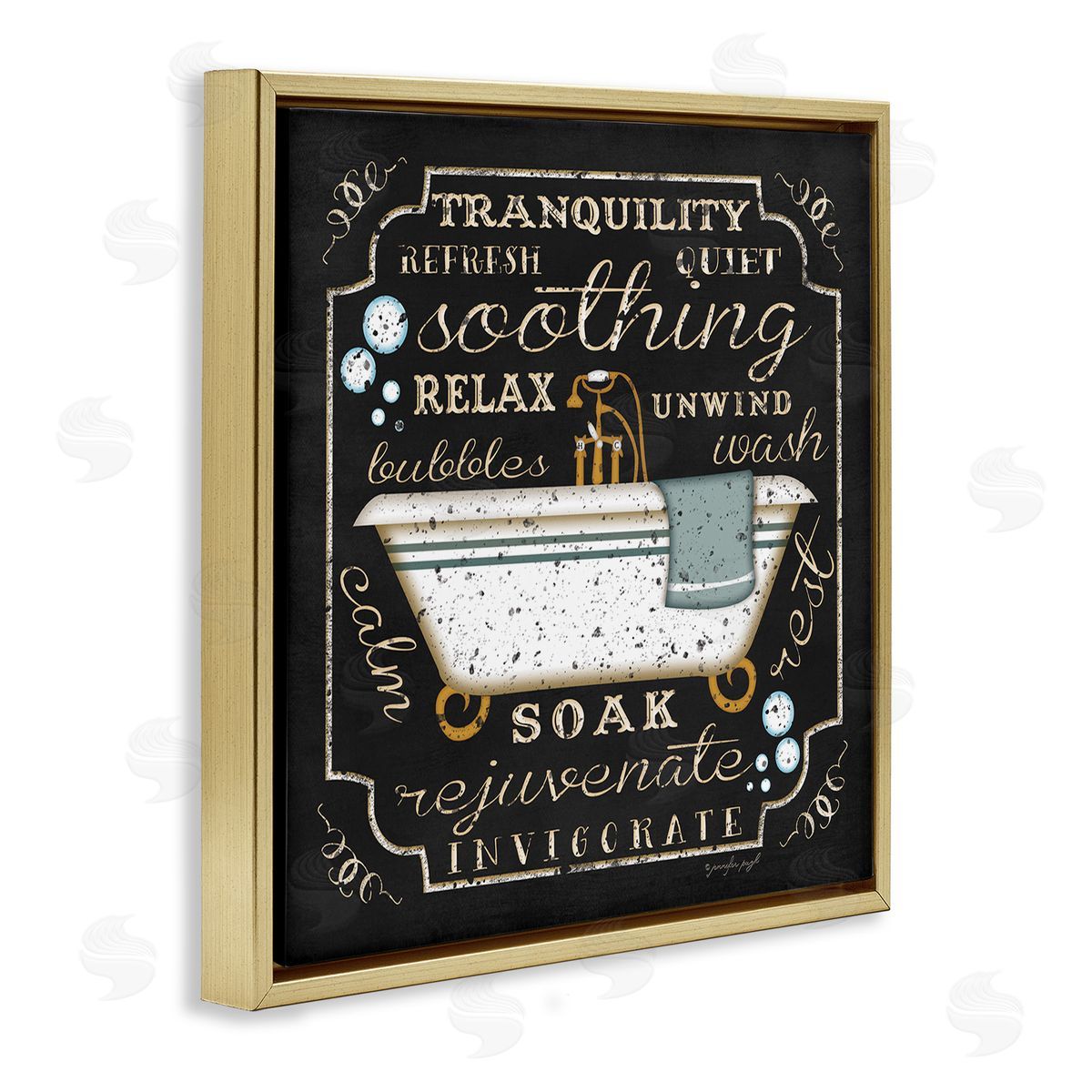 Country Bathtub with Various Phrases Gold Floating Frame Canvas Wall Art, Home Decor by Jennifer Pugh