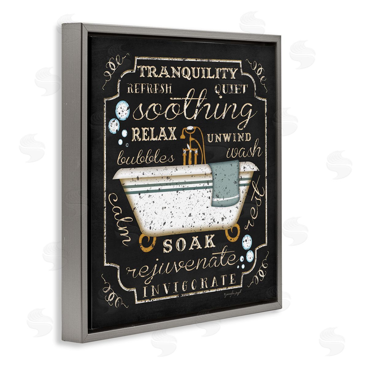 Country Bathtub with Various Phrases Grey Floating Frame Canvas Wall Art, Home Decor by Jennifer Pugh