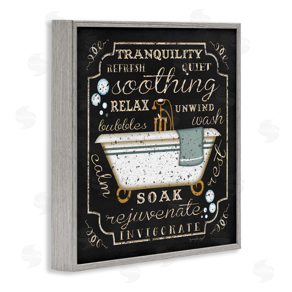 Country Bathtub with Various Phrases Grey Frame Print Wall Art, Home Decor by Jennifer Pugh