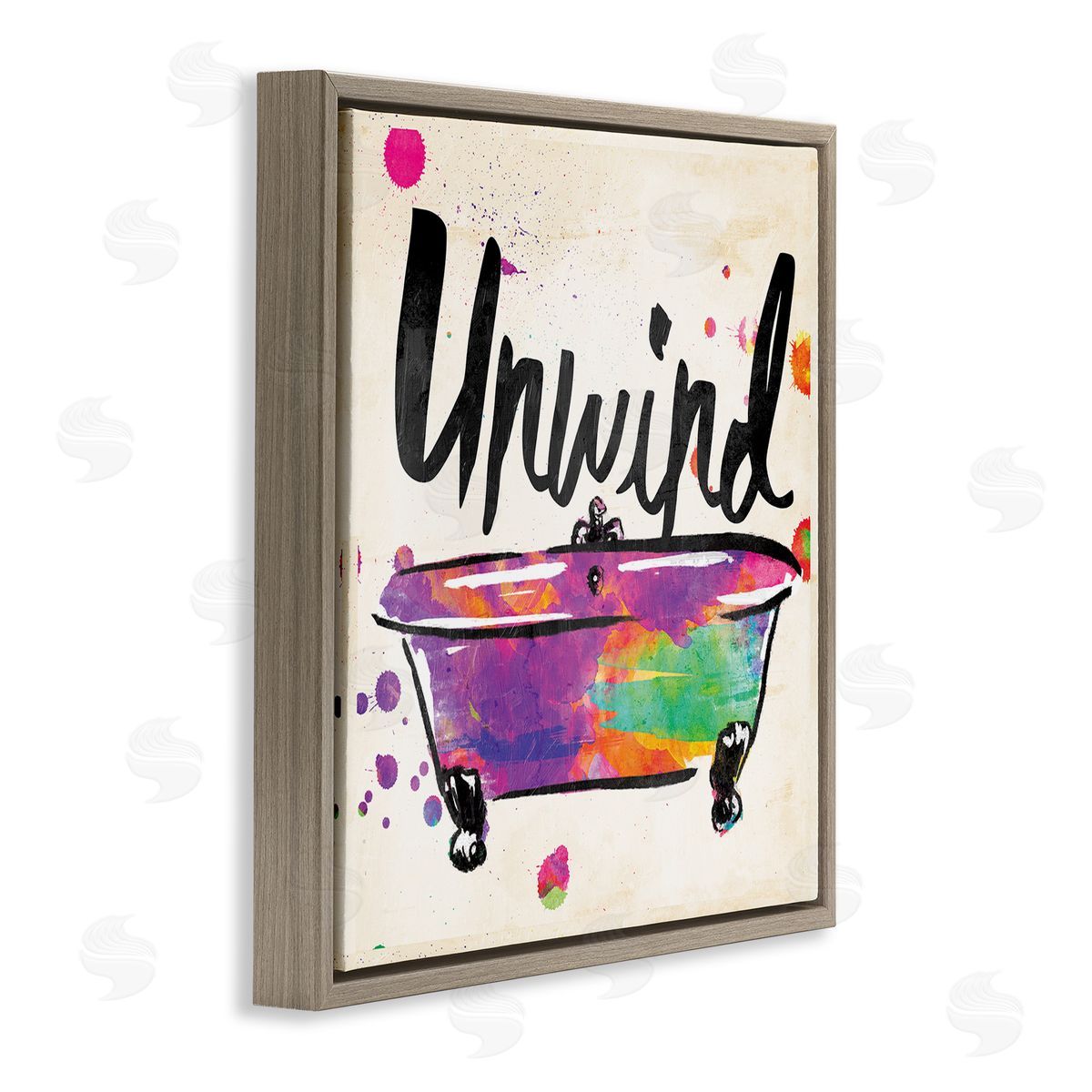 Unwind Rainbow Colors Icon Bath Brown Floating Frame Canvas Wall Art, Home Decor by Jace Grey