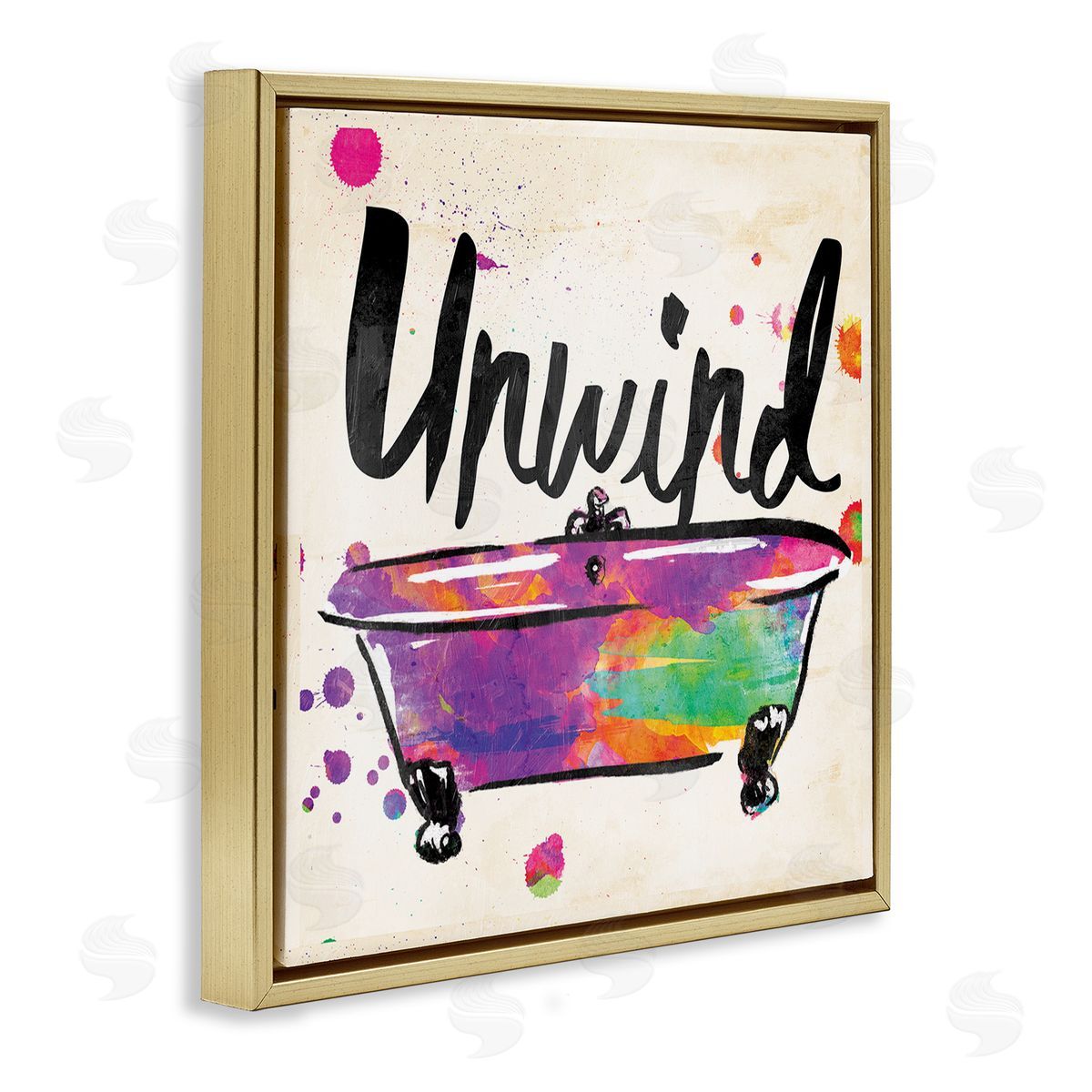 Unwind Rainbow Colors Icon Bath Gold Floating Frame Canvas Wall Art, Home Decor by Jace Grey