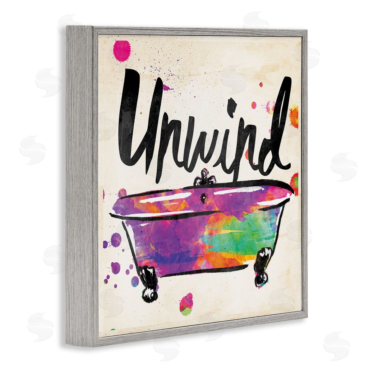 Unwind Rainbow Colors Icon Bath Grey Frame Print Wall Art, Home Decor by Jace Grey