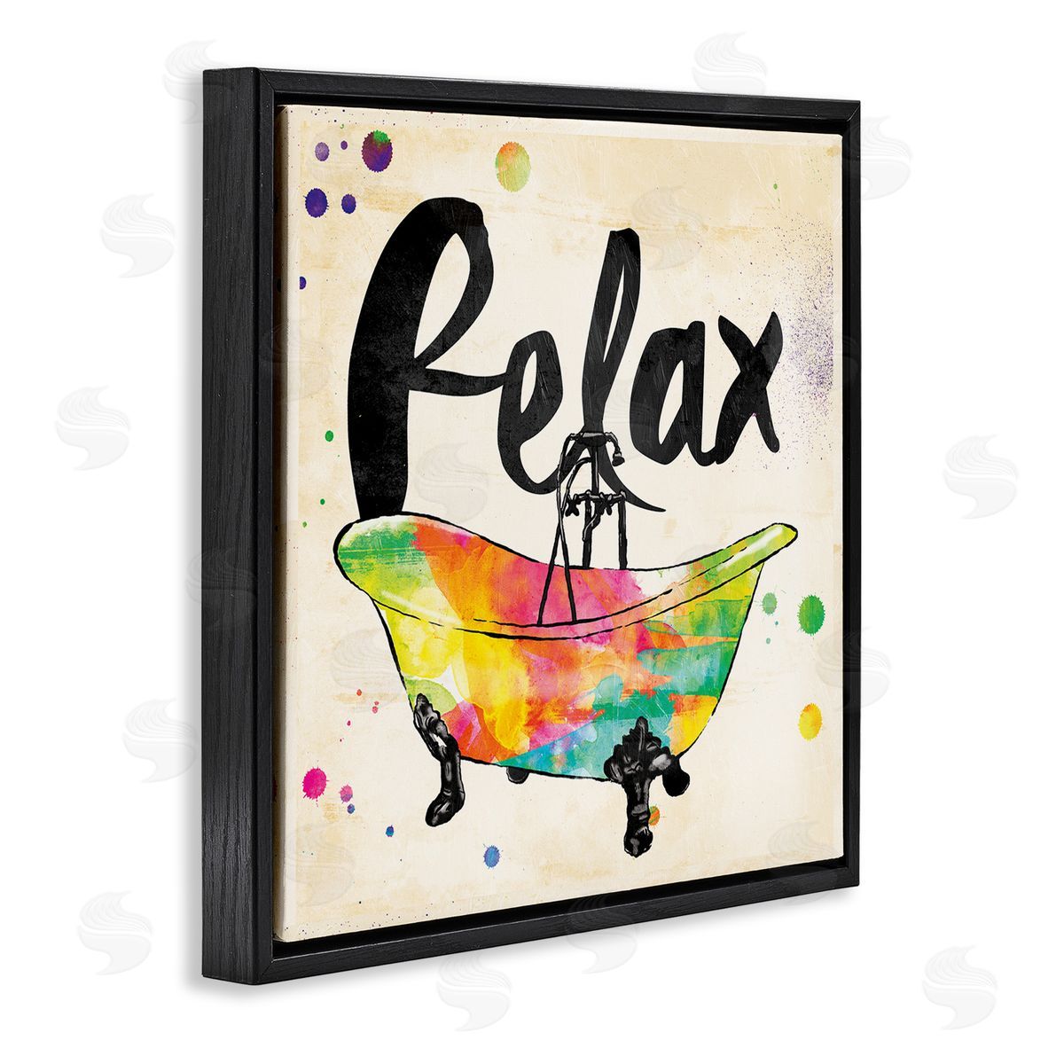 Relax Rainbow Colors Icon Bath Black Floating Frame Canvas Wall Art, Home Decor by Jace Grey