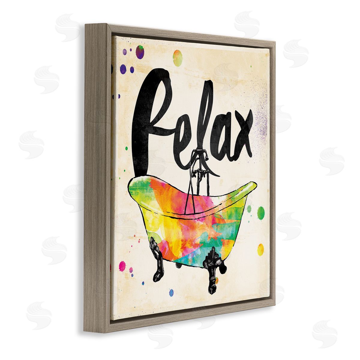 Relax Rainbow Colors Icon Bath Brown Floating Frame Canvas Wall Art, Home Decor by Jace Grey