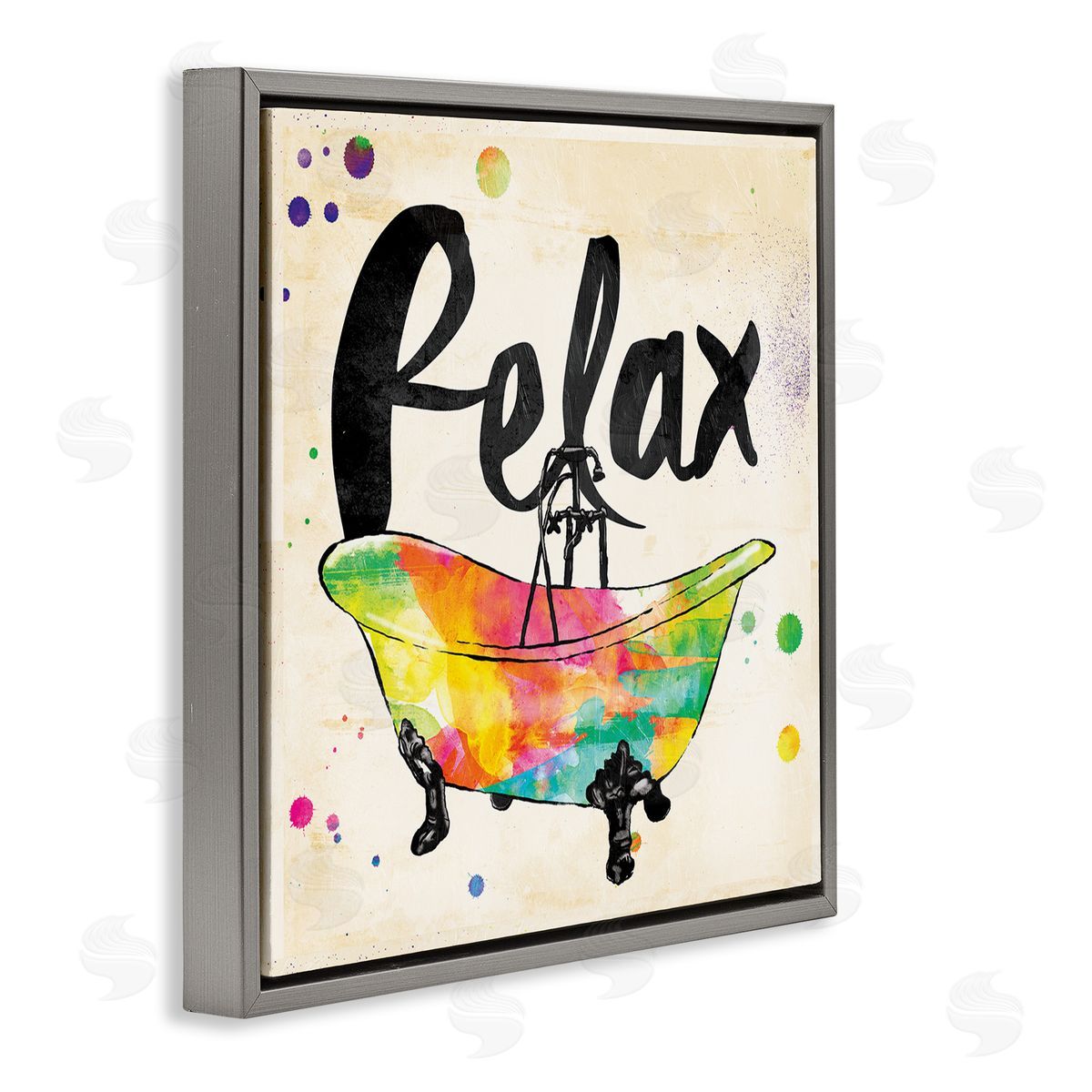 Relax Rainbow Colors Icon Bath Grey Floating Frame Canvas Wall Art, Home Decor by Jace Grey