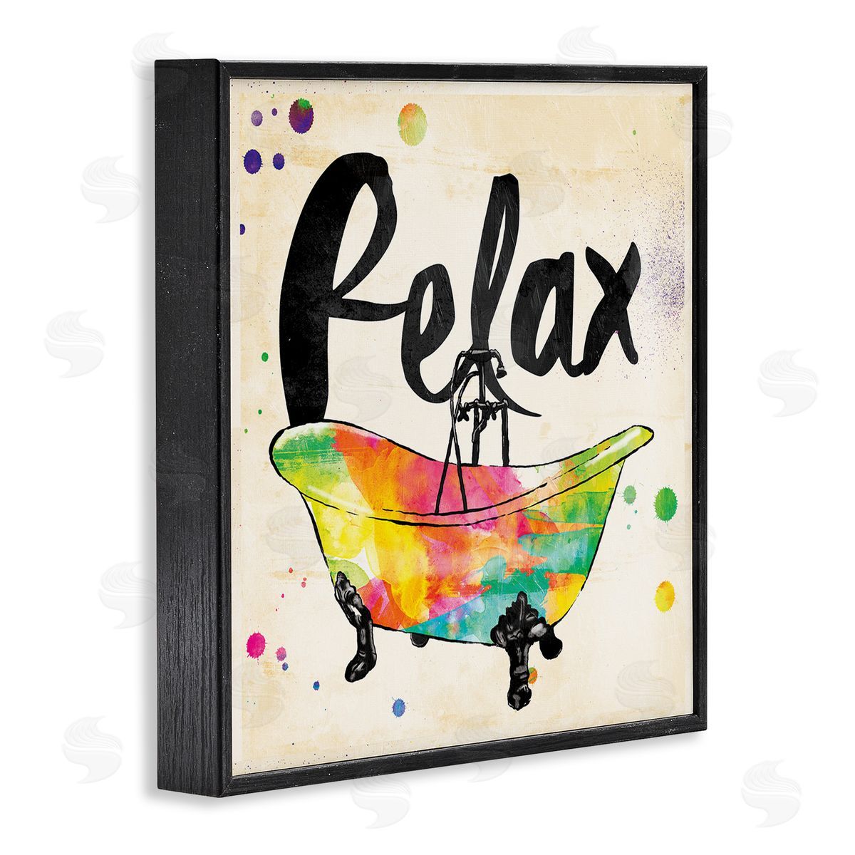 Relax Rainbow Colors Icon Bath Black Frame Print Wall Art, Home Decor by Jace Grey