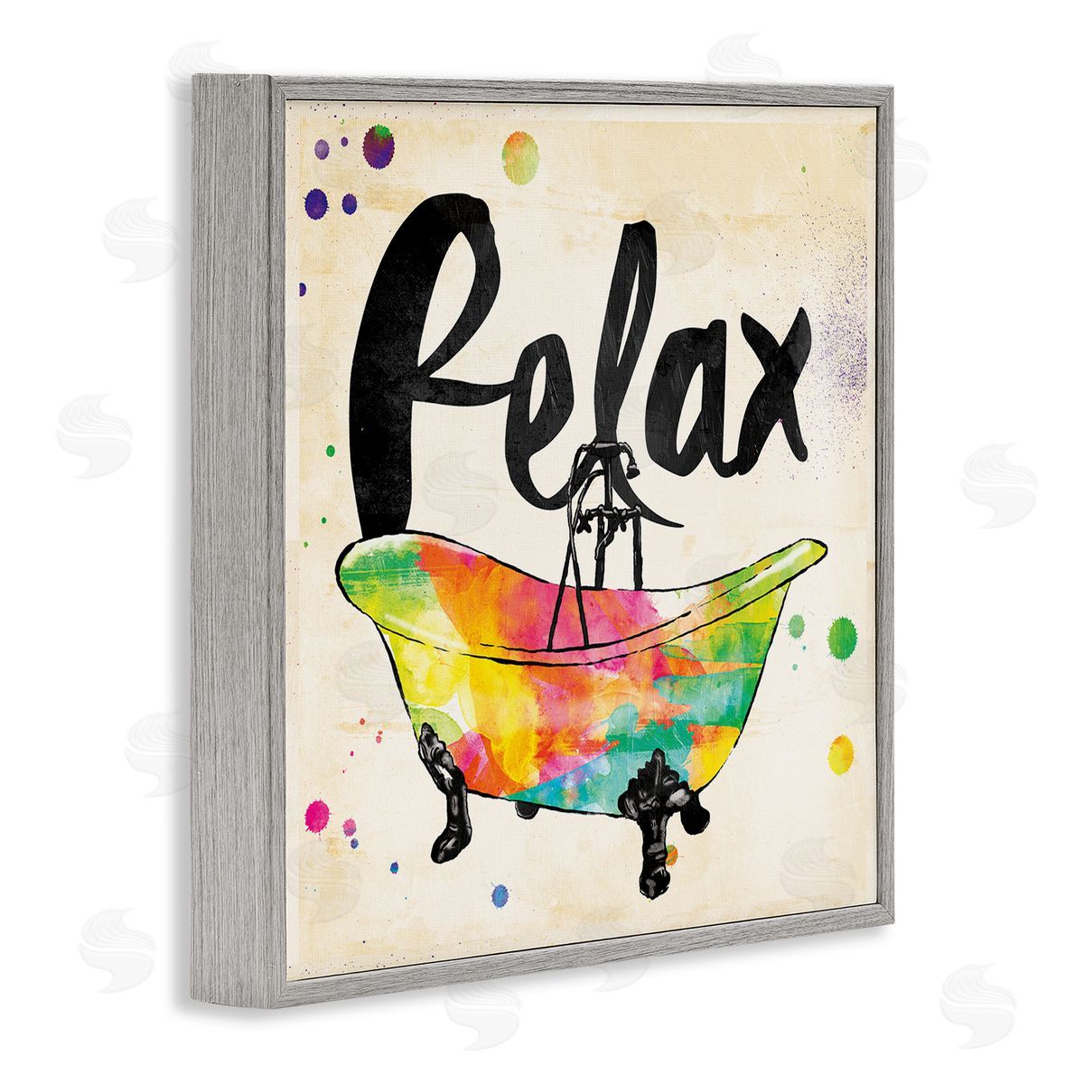 Relax Rainbow Colors Icon Bath Grey Frame Print Wall Art, Home Decor by Jace Grey