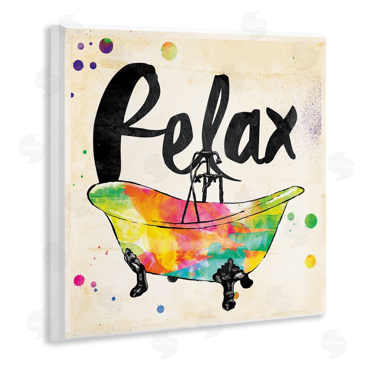 Relax Rainbow Colors Icon Bath Wood Plaque Wall Art, Home Decor by Jace Grey