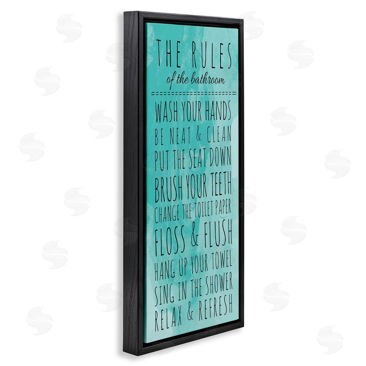 Bathroom Rules on Turquoise Black Floating Frame Canvas Wall Art, Home Decor by Anna Quach