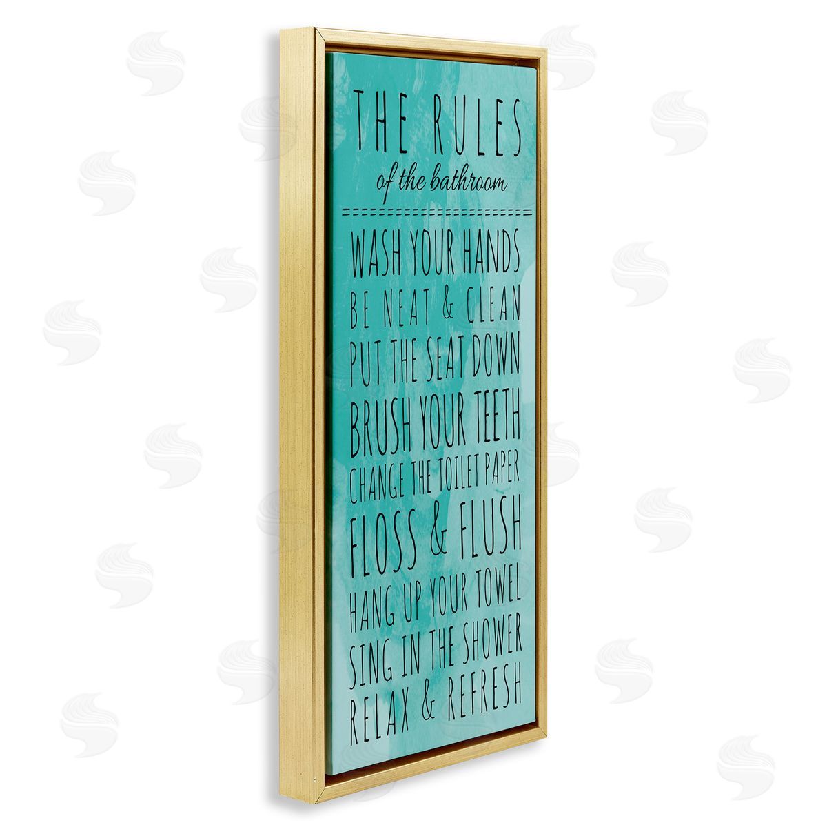 Bathroom Rules on Turquoise Gold Floating Frame Canvas Wall Art, Home Decor by Anna Quach