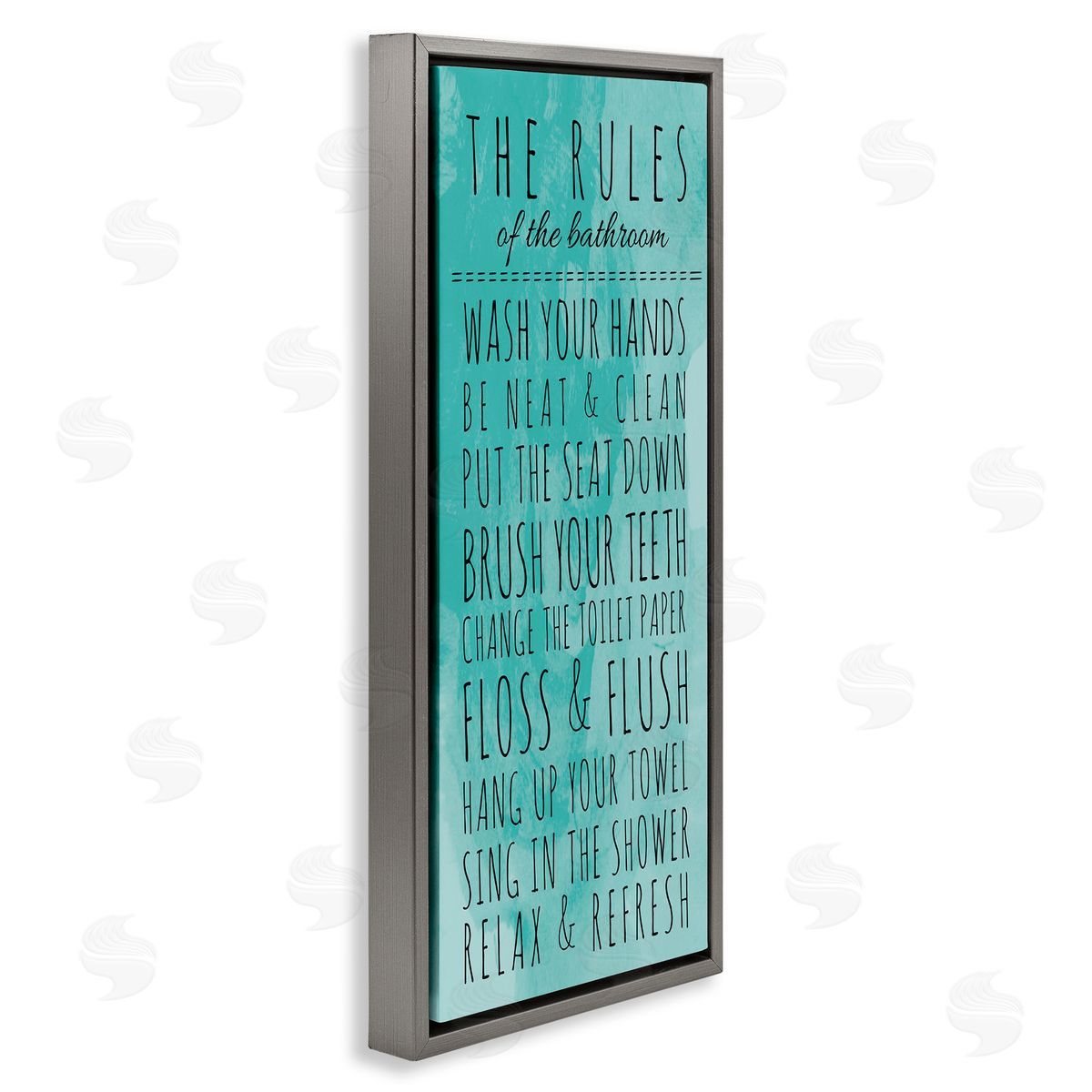 Bathroom Rules on Turquoise Grey Floating Frame Canvas Wall Art, Home Decor by Anna Quach