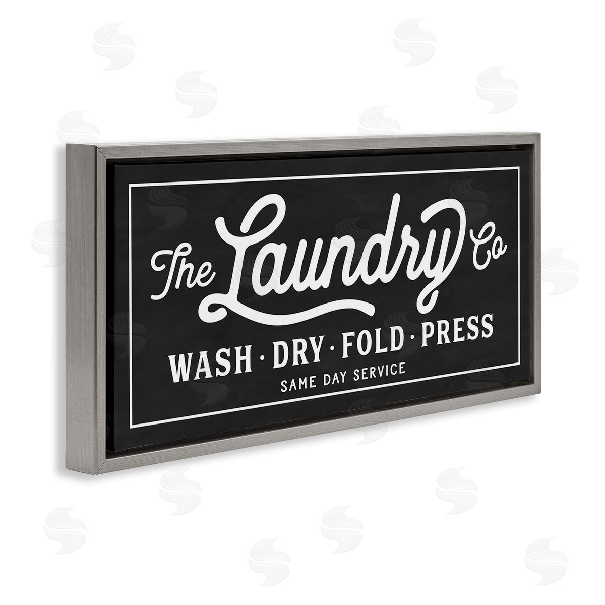 Vintage Laundry Sign Cursive Typography Grey Floating Frame Canvas Wall Art, Home Decor by Lettered and Lined