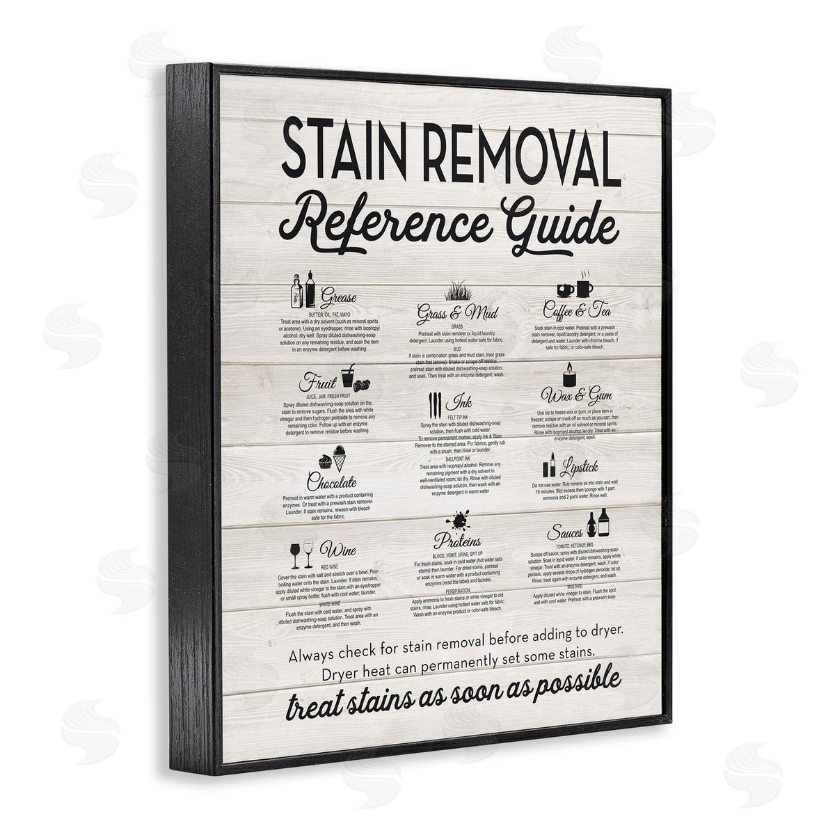 Stain Removal Reference Guide Black Frame Print Wall Art, Home Decor by Lettered and Lined