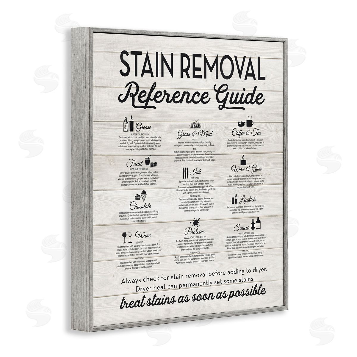 Stain Removal Reference Guide Grey Frame Print Wall Art, Home Decor by Lettered and Lined