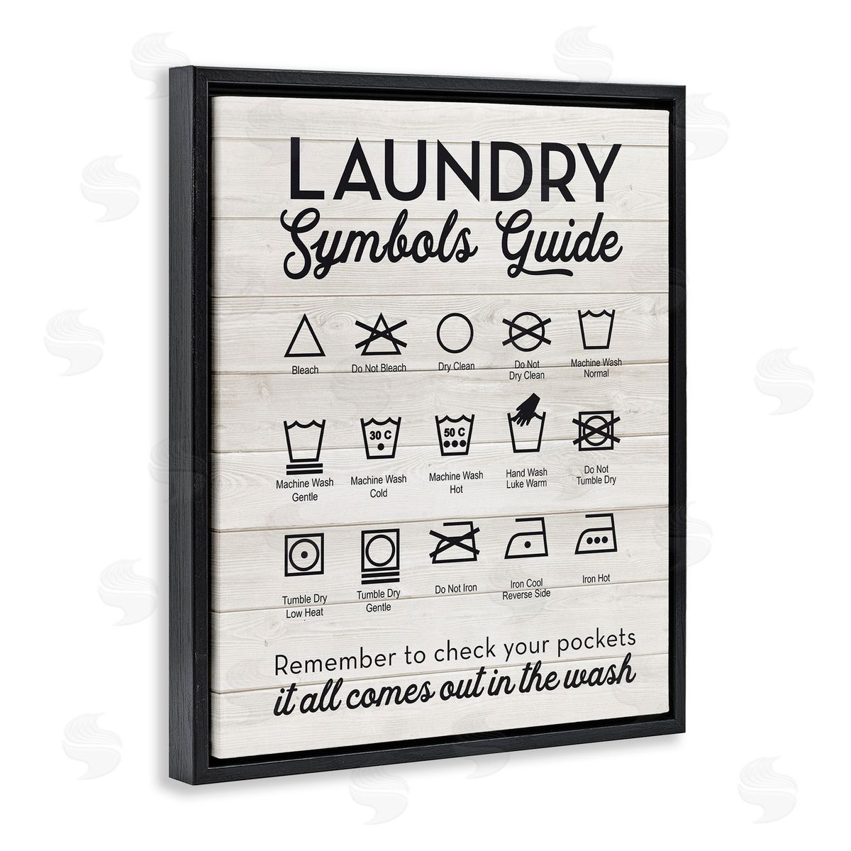 Rustic Laundry Symbols Guide Black Floating Frame Canvas Wall Art, Home Decor by Lettered and Lined