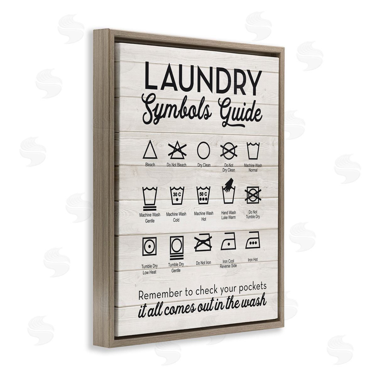 Rustic Laundry Symbols Guide Brown Floating Frame Canvas Wall Art, Home Decor by Lettered and Lined