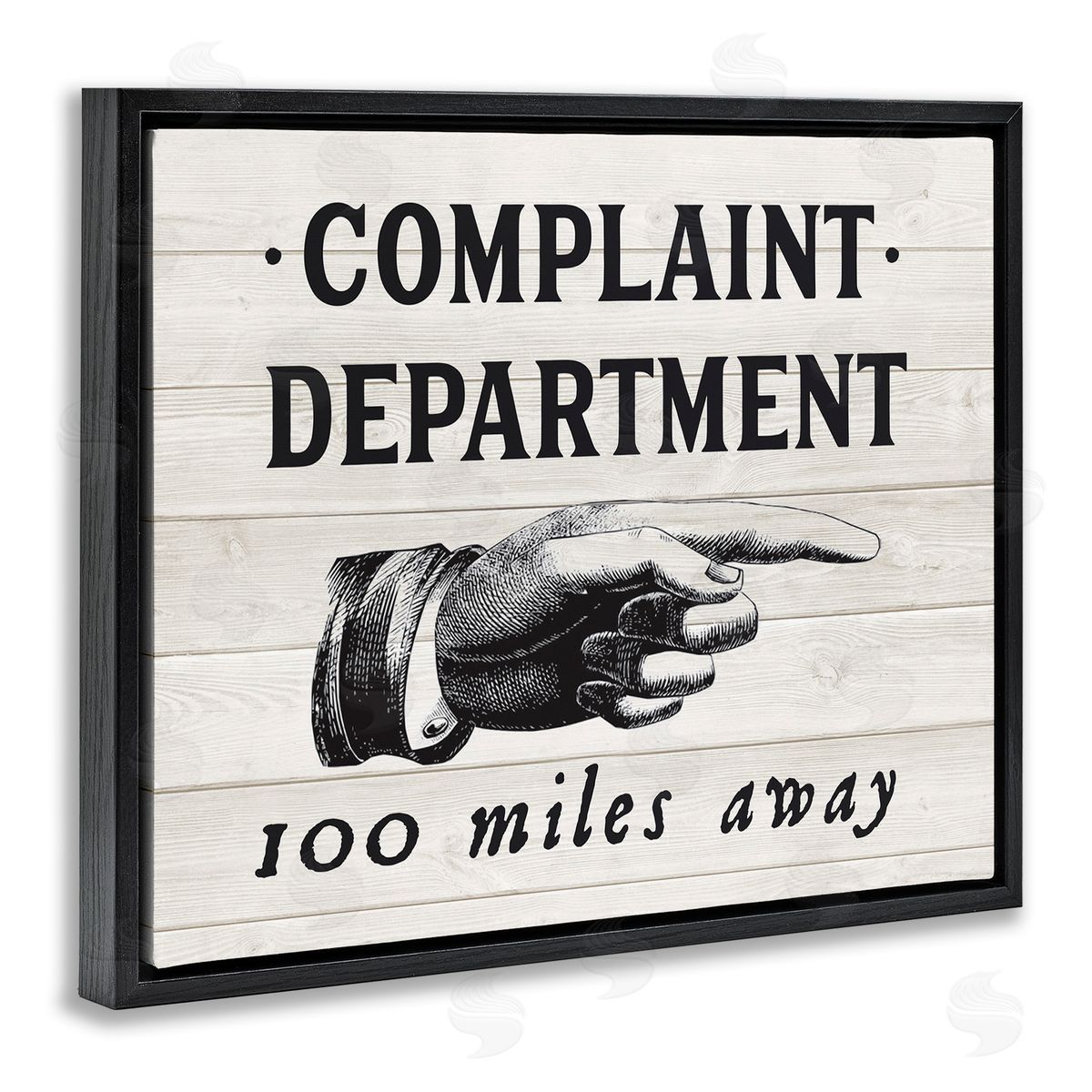 Complaint Department 100 Miles Away Black Floating Frame Canvas Wall Art, Home Decor by Lettered and Lined