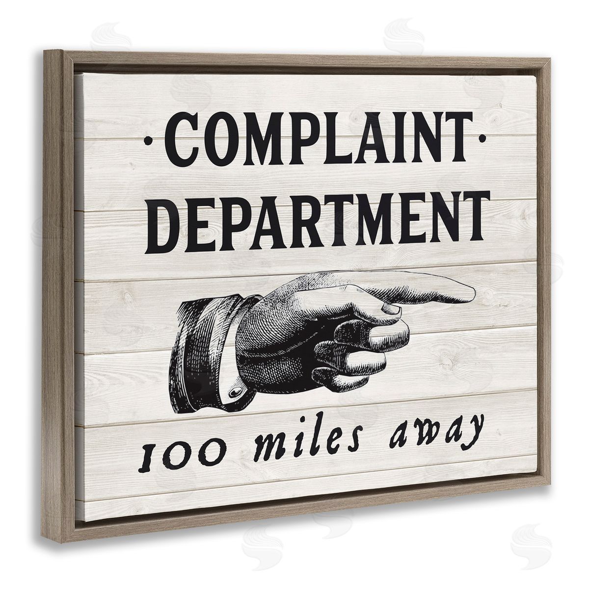 Complaint Department 100 Miles Away Brown Floating Frame Canvas Wall Art, Home Decor by Lettered and Lined