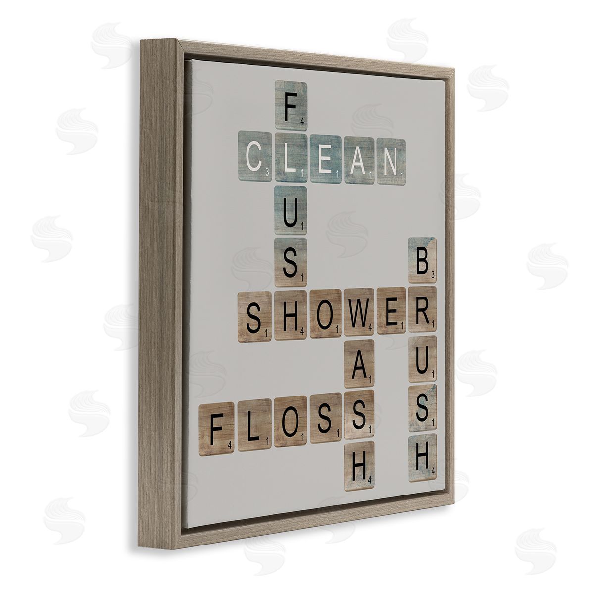 Scrabble Bathroom Illustration Brown Floating Frame Canvas Wall Art, Home Decor by Longfellow Designs