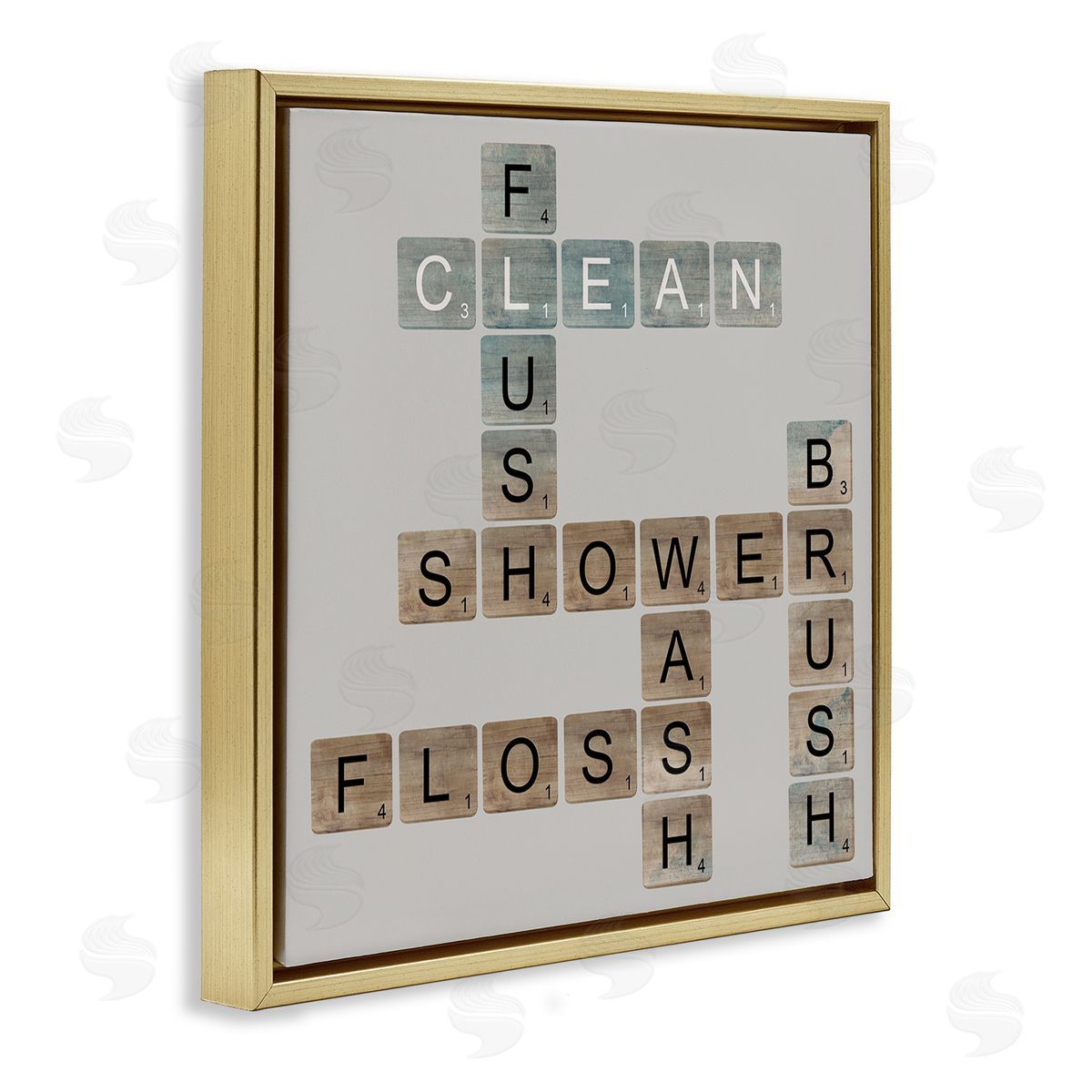 Scrabble Bathroom Illustration Gold Floating Frame Canvas Wall Art, Home Decor by Longfellow Designs