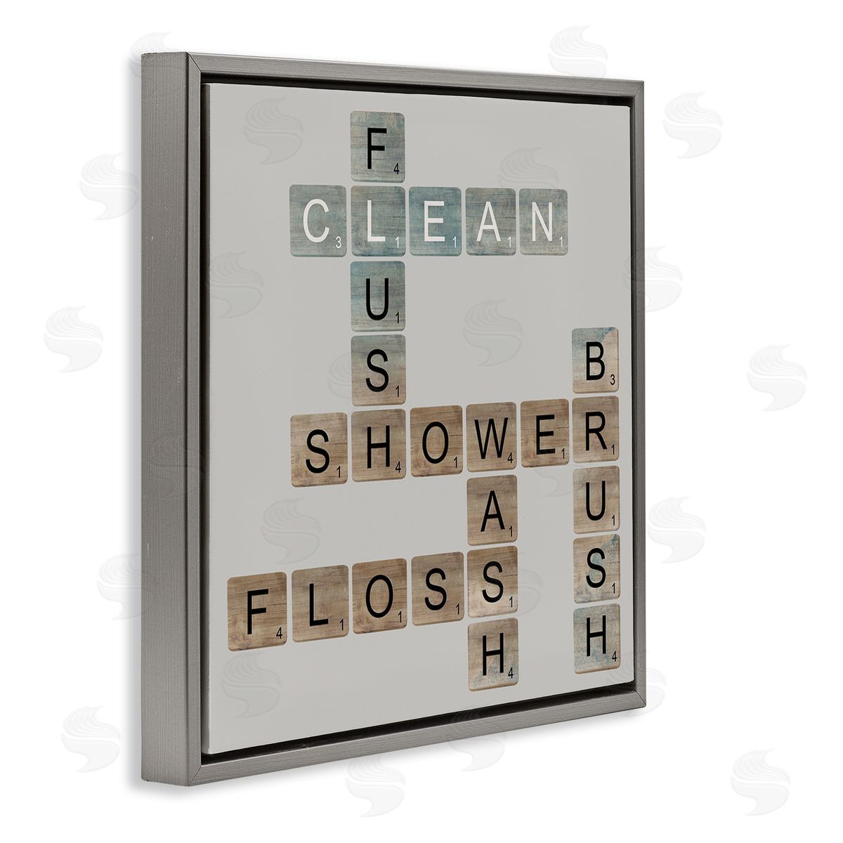 Scrabble Bathroom Illustration Grey Floating Frame Canvas Wall Art, Home Decor by Longfellow Designs