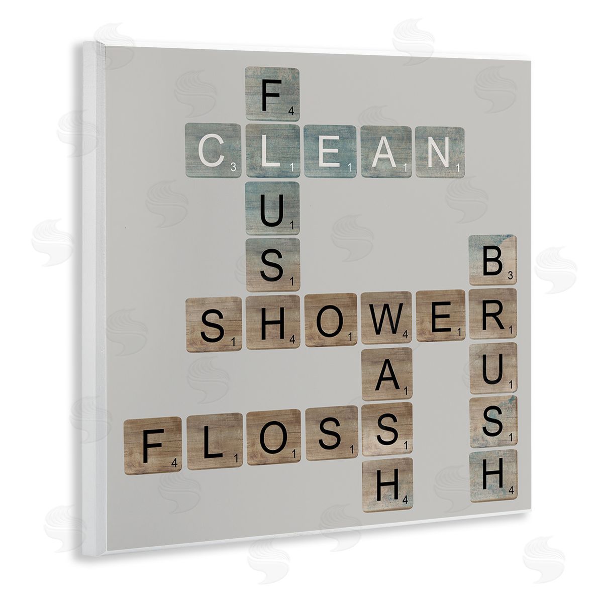 Scrabble Bathroom Illustration Wood Plaque Wall Art, Home Decor by Longfellow Designs