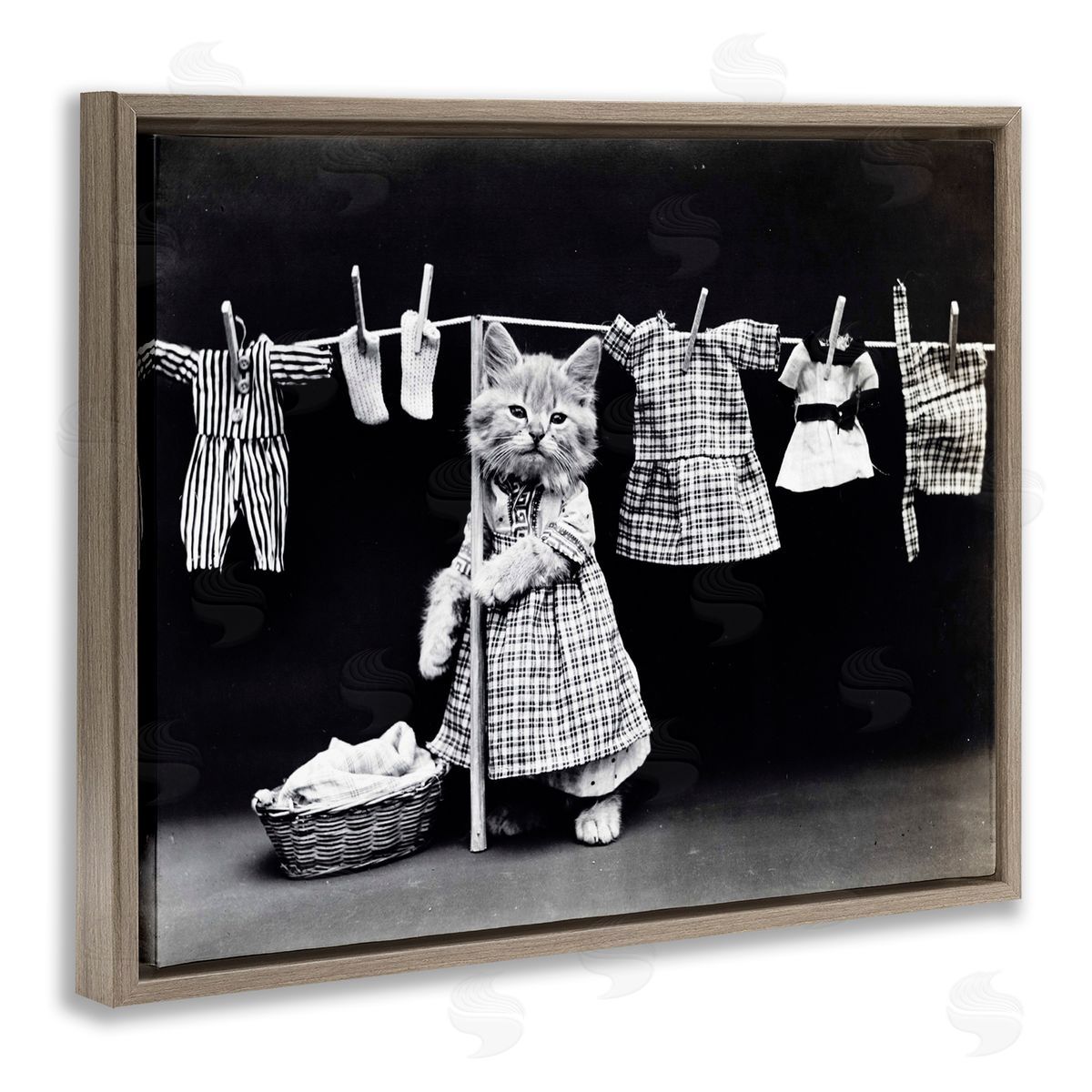 Kitten Does The Laundry Brown Floating Frame Canvas Wall Art, Home Decor by Stupell Studio