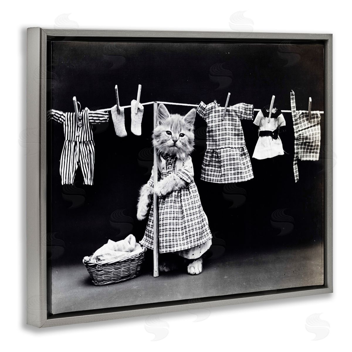 Kitten Does The Laundry Grey Floating Frame Canvas Wall Art, Home Decor by Stupell Studio