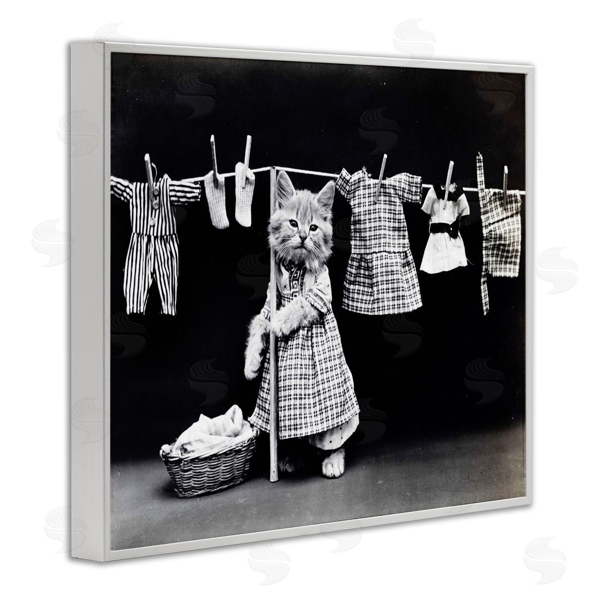Kitten Does The Laundry White Frame Print Wall Art, Home Decor by Stupell Studio
