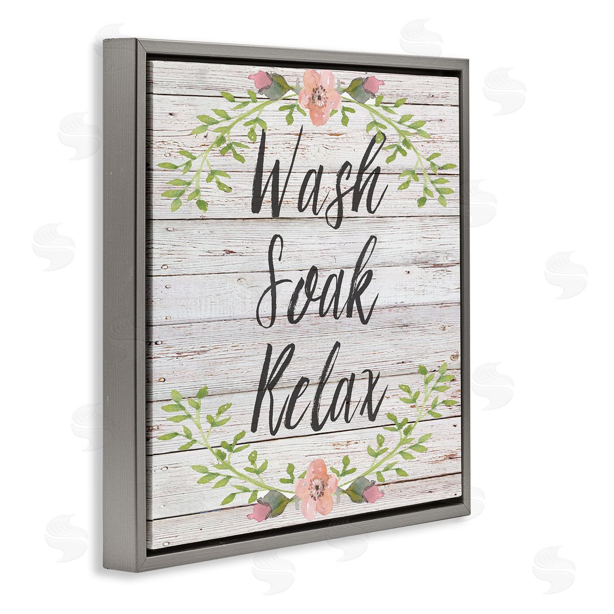 Floral Wash Soak Relax Grey Floating Frame Canvas Wall Art, Home Decor by Sean Parnell