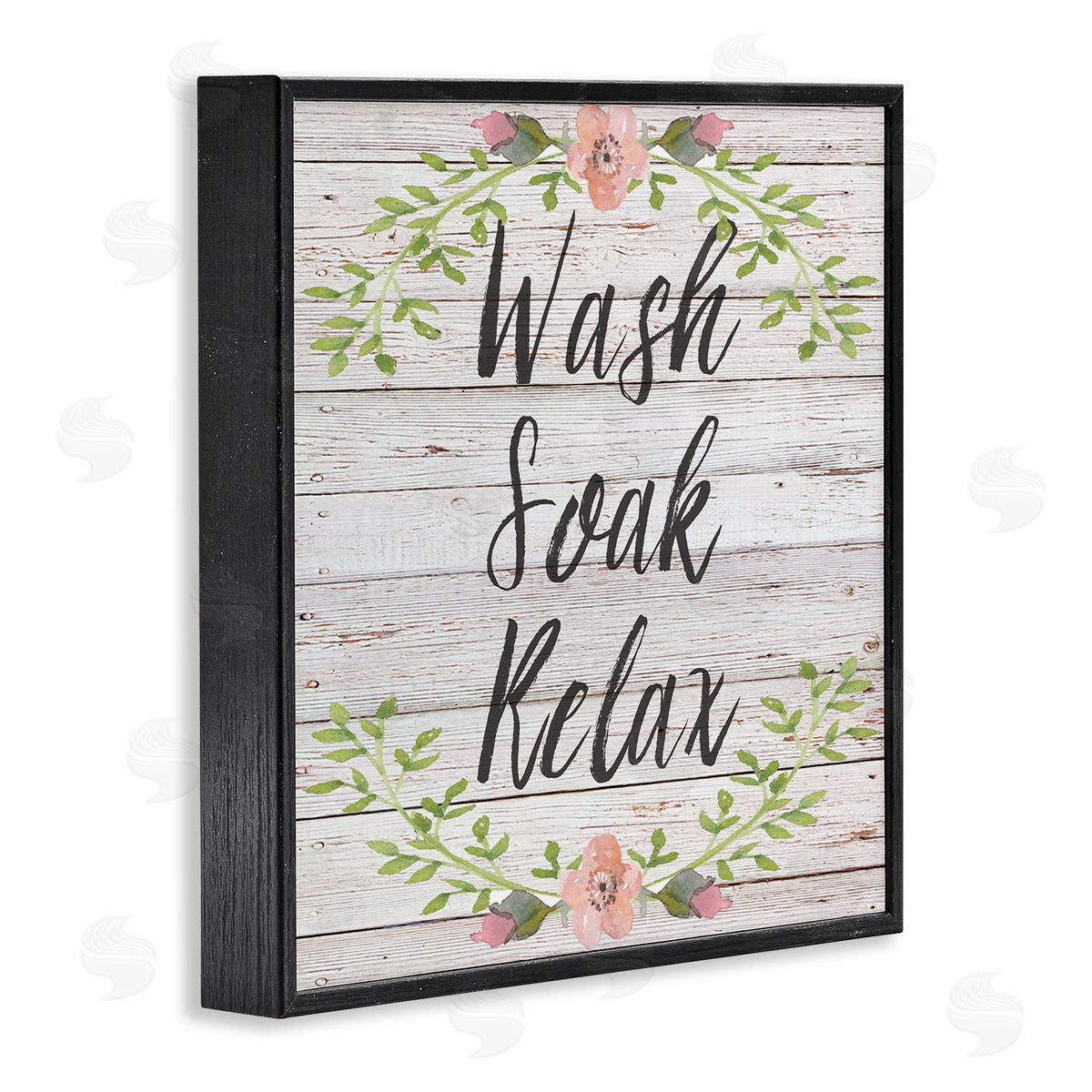 Floral Wash Soak Relax Black Frame Print Wall Art, Home Decor by Sean Parnell